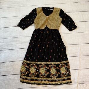 Vintage Allison-Che Beige Layered Vest Black Dress Size 8